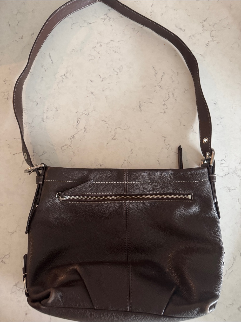 Coach Dark Brown Pebble Leather Shoulder Bag